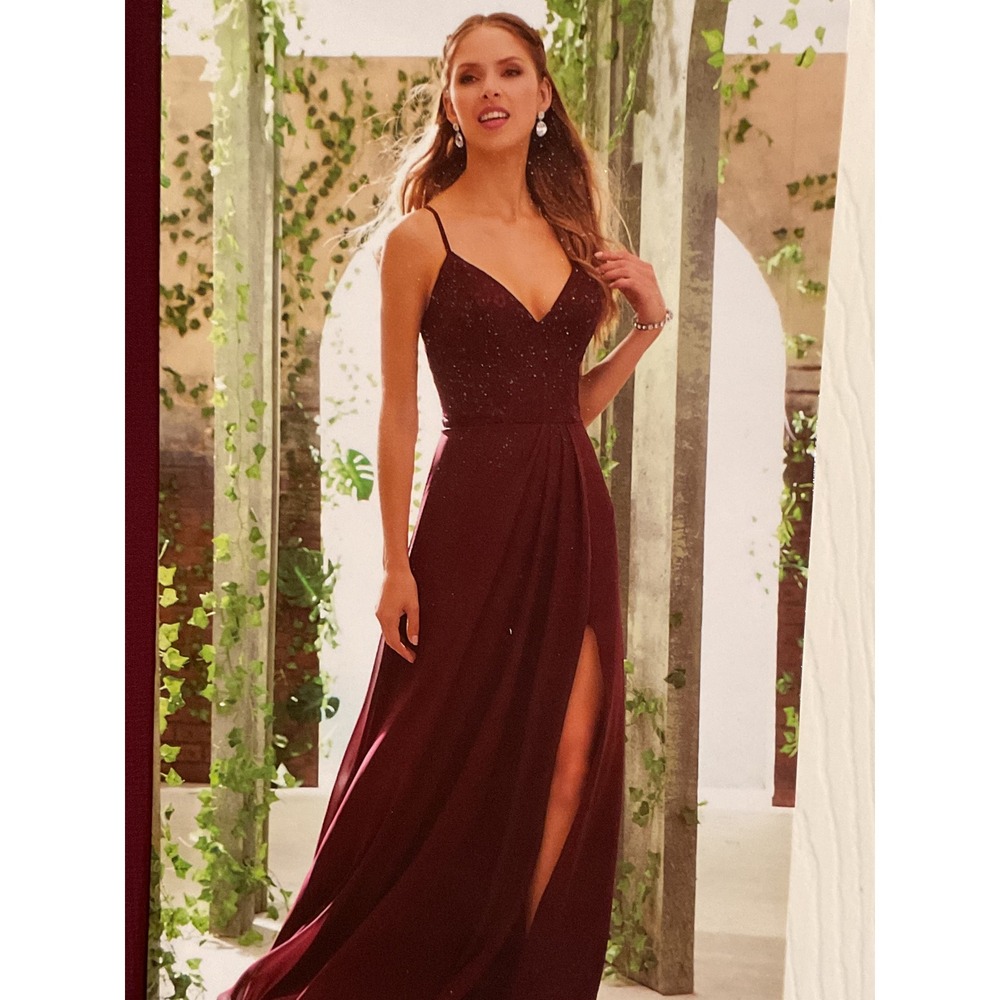 Mori Lee Madeline Gardner 21622 Bordeaux Chantilly Lace Chiffon Gown Dress Size0